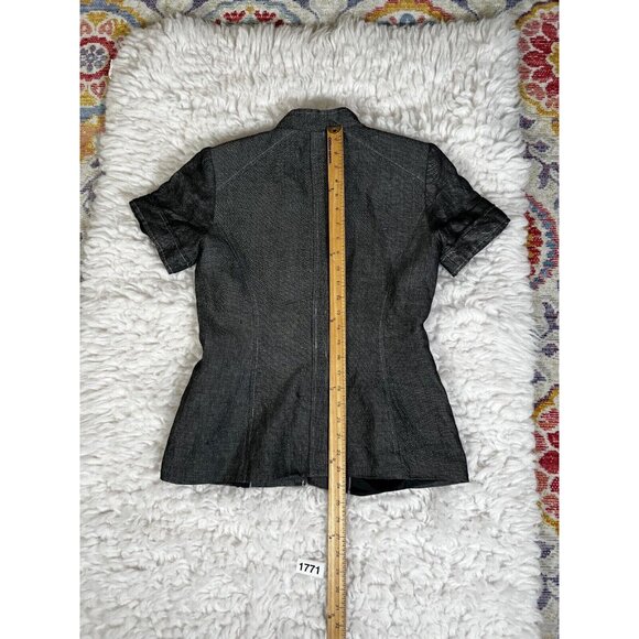 Calvin Klein Womens Safari Jacket Sz 4 Blazer Grey Short Sleeve 4 Pockets Linen - Picture 8 of 11